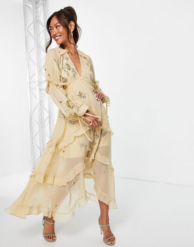 Robe mi-longue coupe trapèze avec ornements en grappes - Asos Design - Modalova
