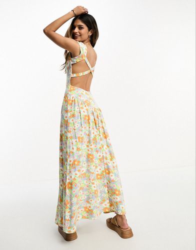 Robe mi-longue croisée au dos à imprimé petites fleurs vintage avec mancherons et jupe ample - Asos Design - Modalova