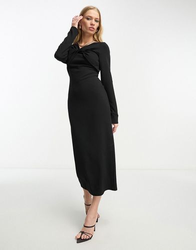 Robe mi-longue à col torsadé et manches longues - Noir - Asos Design - Modalova