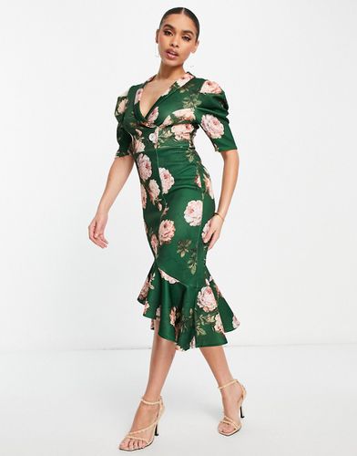 Robe mi-longue à manches bouffantes et imprimé floral automnal - Asos Design - Modalova