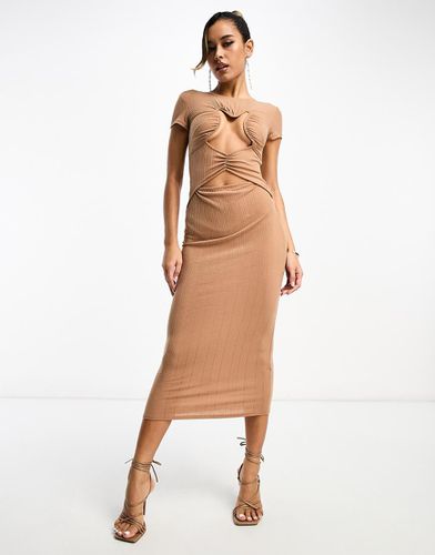 Robe mi-longue à manches courtes avec corsage à découpes - Taupe - Asos Design - Modalova