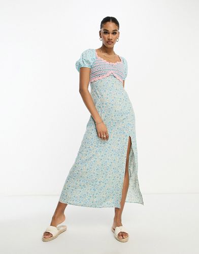 Robe mi-longue au crochet avec encolure Bardot à petites fleurs et rayures - Asos Design - Modalova