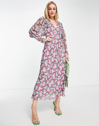 Robe mi-longue douce à fleurs avec manches chauve-souris - Asos Design - Modalova