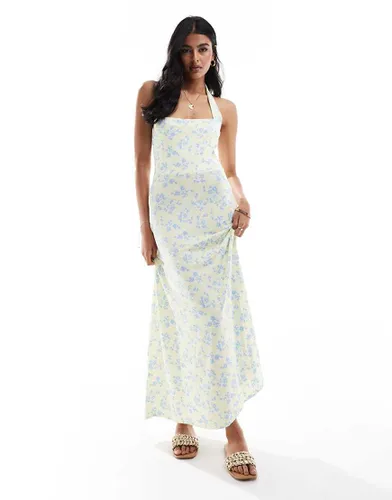 Robe mi-longue dos nu évasée à petites fleurs - Jaune - Asos Design - Modalova