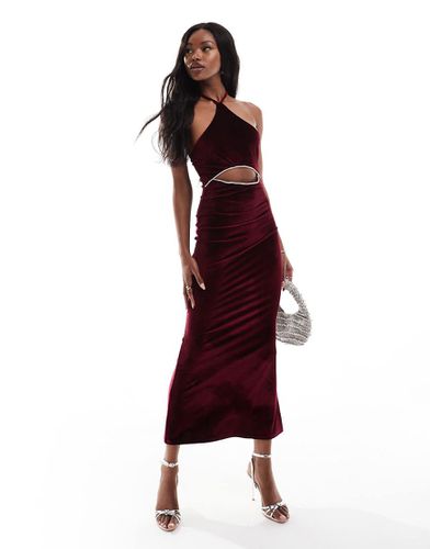 Robe mi-longue dos nu effet velours à liserés ornés de strass et bretelles croisées dans le dos - Bordeaux - Asos Design - Modalova