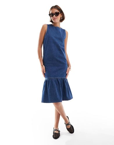 Robe mi-longue en denim avec taille basse - Indigo - Asos Design - Modalova