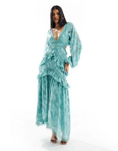 Robe mi-longue en jacquard fleuri à découpes - Vert d'eau - Asos Design - Modalova
