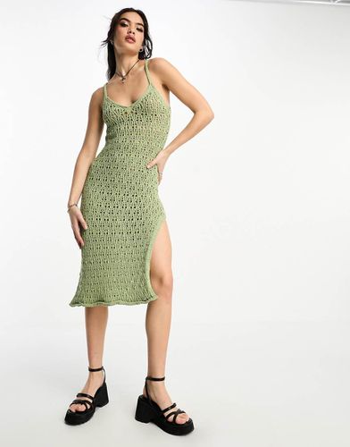 Robe mi-longue en maille crochetée ajourée - Kaki - Asos Design - Modalova