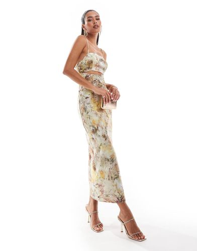 Robe mi-longue en satin coupée en biais à découpe et imprimé abstrait - Asos Design - Modalova