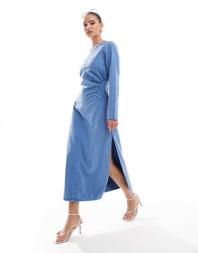 Robe mi-longue en sergé délavée à l'acide avec cercles sur le côté - Bleu jean - Asos Design - Modalova