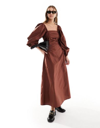 Robe mi-longue en popeline à encolure carrée avec taille cintrée - Chocolat - Asos Design - Modalova
