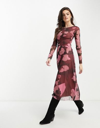 Robe mi-longue en tulle à manches longues avec imprimé floral abstrait - et noir - Asos Design - Modalova