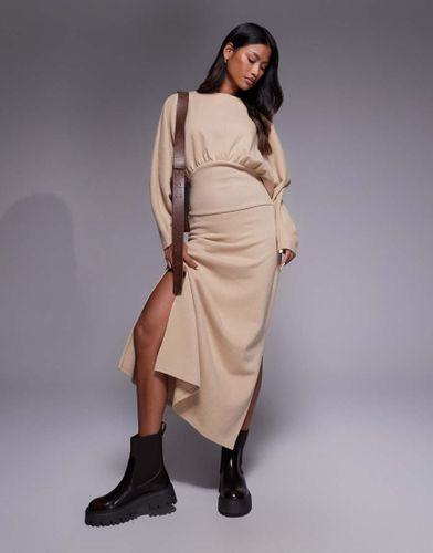 Robe mi-longue et ultra douce avec manches chauve-souris bouffantes et encolure bateau - Taupe - Asos Design - Modalova