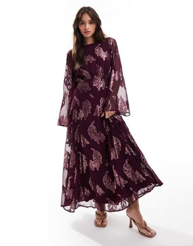 Robe mi-longue métallisée à manches longues avec poignets volantés - Asos Design - Modalova