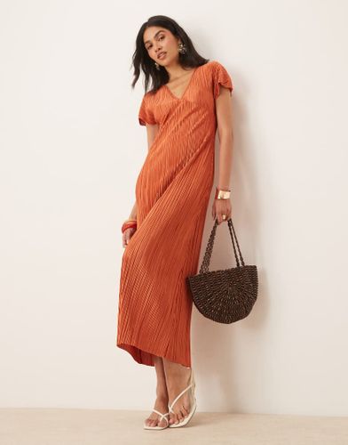 Robe mi-longue plisse  col V - Rouille - Asos Design - Modalova
