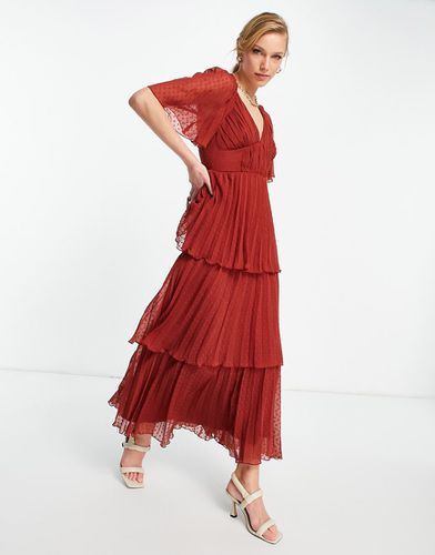 Robe mi-longue plissée en plumetis à jupe volantée - Rouille - Asos Design - Modalova