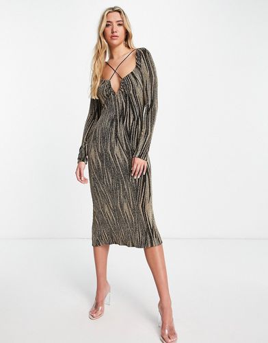 Robe mi-longue texturée à manches longues - Imprimé ondoyant - Asos Design - Modalova