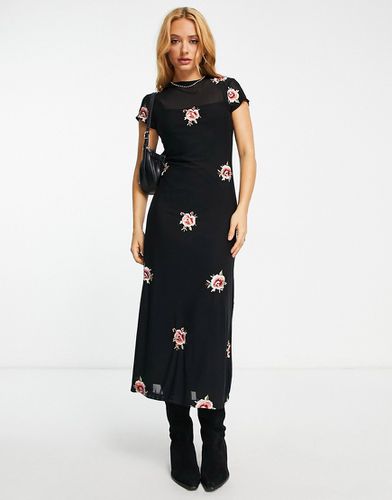 Robe moulante mi-longue en tulle avec fleurs brodées - Asos Design - Modalova
