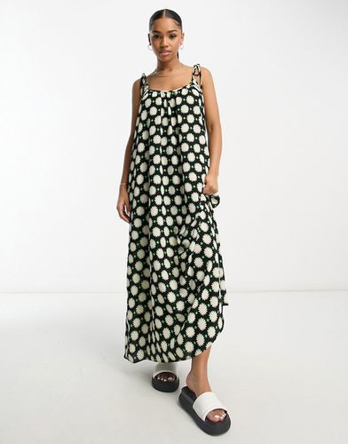 Robe nuisette longue coupe trapèze à pois verts et imprimé fleuri avec bretelles nouées - Asos Design - Modalova