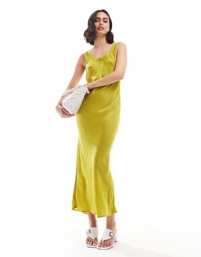 Robe nuisette mi-longue coupée en biais avec encolure côtelée - Chartreuse - Asos Design - Modalova