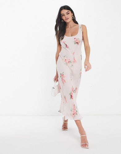 Robe nuisette mi-longue en mousseline avec encolure dégagée et imprimé floral - Rose - Asos Design - Modalova