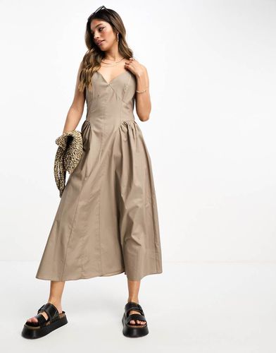 Robe patineuse mi-longue en coton à taille tombante - Taupe - Asos Design - Modalova