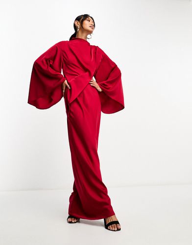 Robe portefeuille longue en satin avec corsage drapé et manches kimono - profond - Asos Design - Modalova