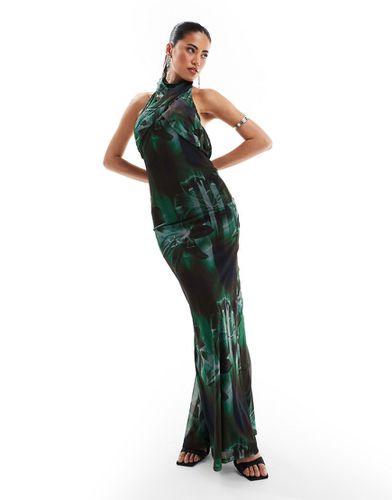 Robe portefeuille longue sans manches en tulle à fleurs - Vert foncé - Asos Design - Modalova