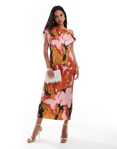 Robe plissée longue avec épaule tombante à détail torsadé - Imprimé fleurs abstraites - Asos Design - Modalova