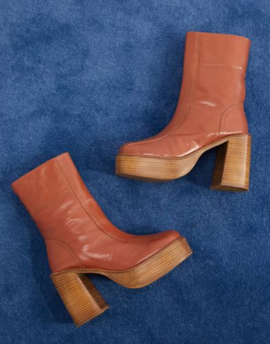 Romeo - Bottines à plateformes en cuir - Fauve - Asos Design - Modalova