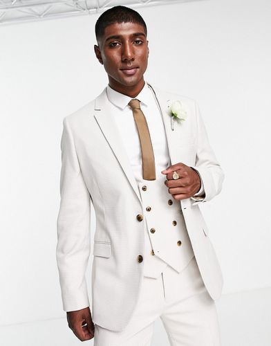 Wedding - Veste de costume ajustée à texture ail-de-perdrix - Taupe - Asos Design - Modalova