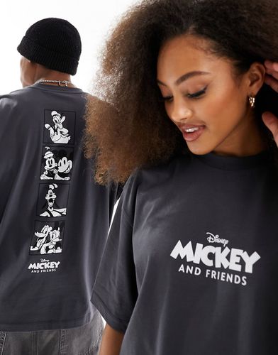 T-shirt unisexe oversize avec imprimé Mickey Mouse et ses amis sur la colonne vertébrale - Anthracite - Asos Design - Modalova