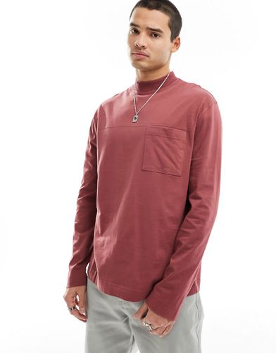 T-shirt à manches longues, col roulé avec poche - Bordeaux délavé - Asos Design - Modalova