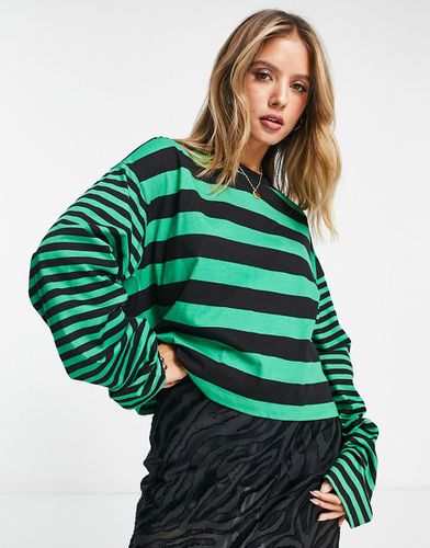 T-shirt à manches longues et amples avec motif à rayures variées - Vert et noir - Asos Design - Modalova