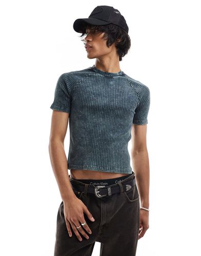 T-shirt court côtelé moulant délavé à manches raglan - Asos Design - Modalova