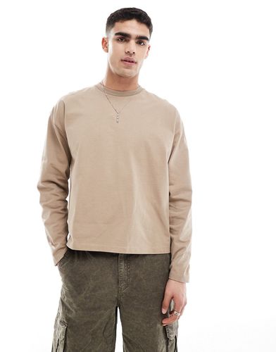 T-shirt crop top épais coupe carrée oversize à manches longues - Kaki - Asos Design - Modalova