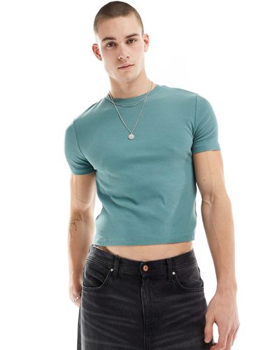 T-shirt crop top moulant côtelé à col ras de cou - moyen - Asos Design - Modalova