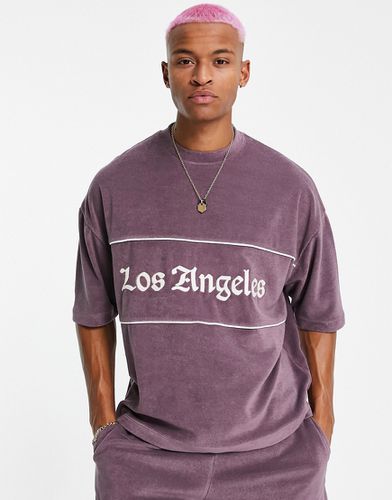 T-shirt d'ensemble décontracté en tissu éponge avec inscription Los Angeles » brodées - Asos Design - Modalova