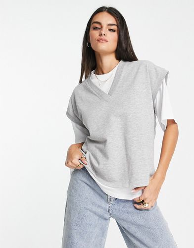 T-shirt débardeur 2 en 1 à col V - Blanc et gris chiné - Asos Design - Modalova