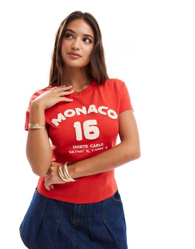 T-shirt effet rétréci avec imprimé Monaco en chenille - Asos Design - Modalova