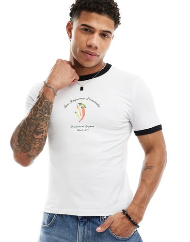 T-shirt moulant à bordures contrastantes avec imprimé piment sur la poitrine - Asos Design - Modalova