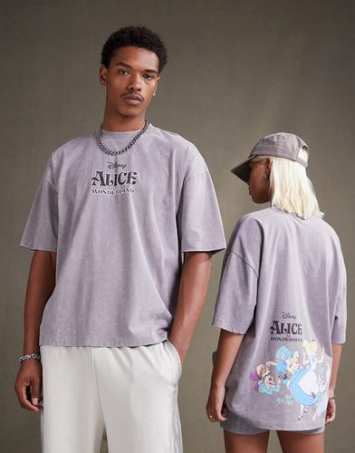 T-shirt oversize unisexe à imprimés Alice au Pays des merveilles de Disney - Marron délavé - Asos Design - Modalova