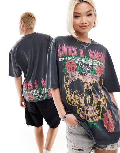 T-shirt oversize unisexe avec imprimés groupe Guns N Roses et tête de mort - délavé - Asos Design - Modalova