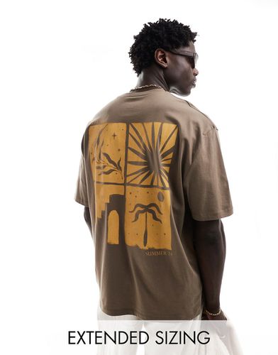T-shirt oversize à imprimé céleste abstrait au dos - Marron - Asos Design - Modalova