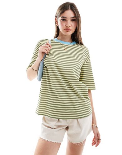 T-shirt oversize à rayures et bord contrastant - Kaki - Asos Design - Modalova