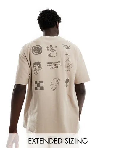 T-shirt oversize avec imprimé Brunch Club au dos - Beige texturé - Asos Design - Modalova