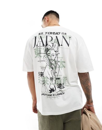T-shirt oversize avec imprimé Japon au dos - Blanc cassé - Asos Design - Modalova