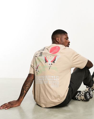 T-shirt oversize avec imprimé oiseau vintage au dos - Beige - Asos Design - Modalova