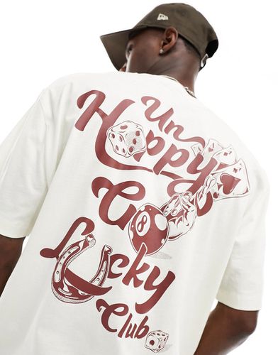 T-shirt oversize avec imprimé Lucky Club au dos - Blanc cassé - Asos Design - Modalova