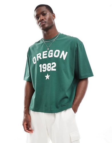 T-shirt oversize coupe carrée avec imprimé Oregon devant et bandes sur les épaules - foncé - Asos Design - Modalova